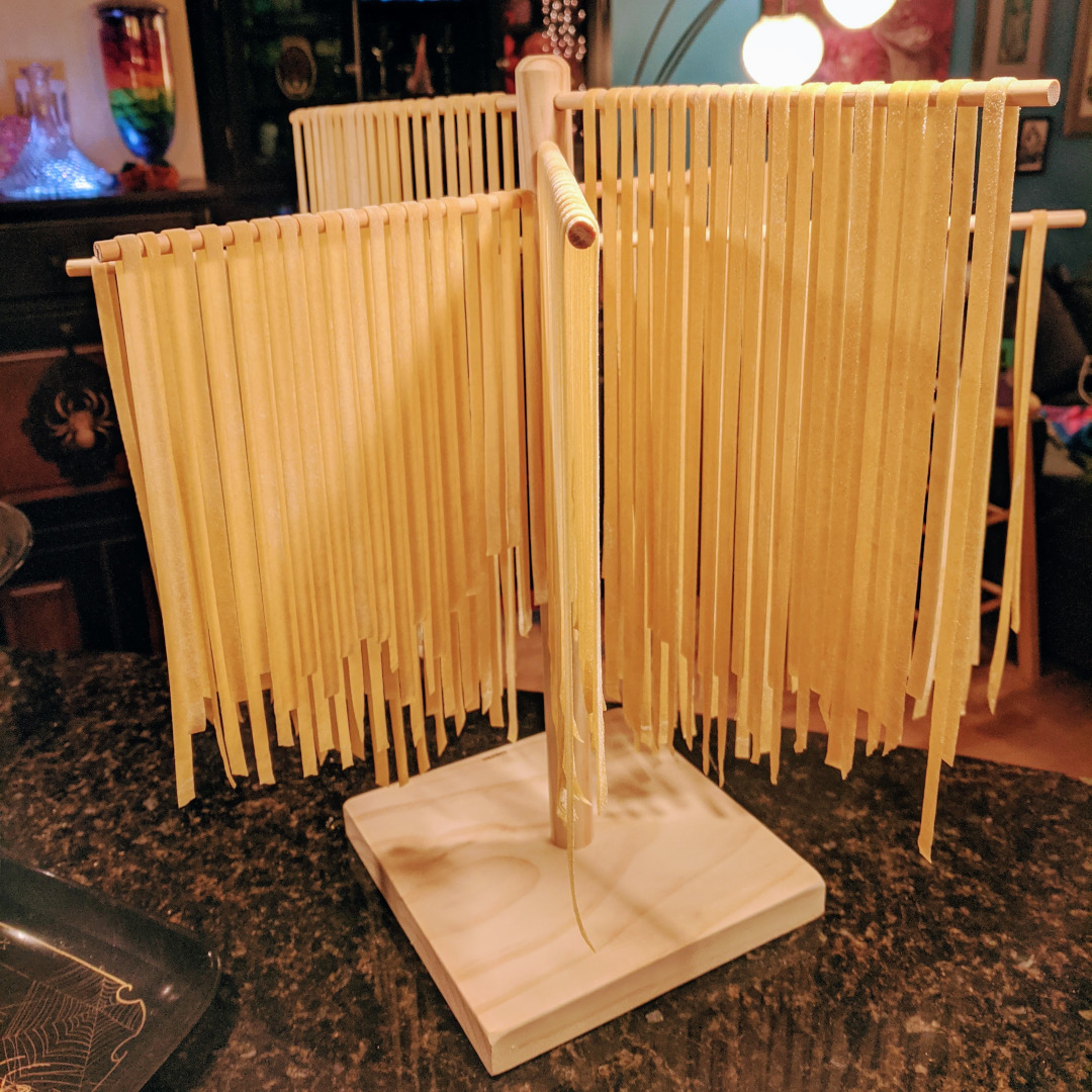 Pasta drying on a rack
