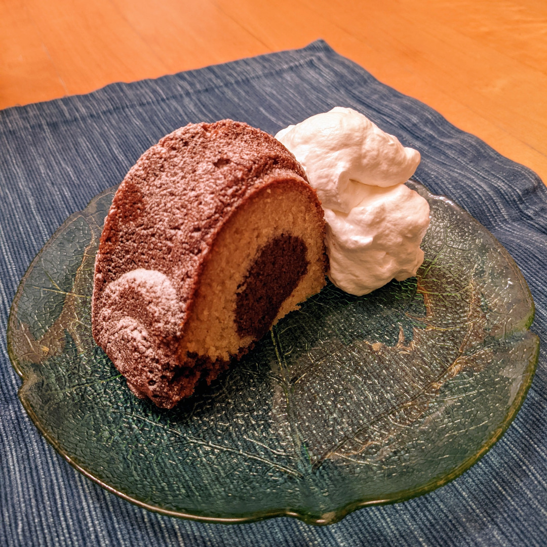 German marble cake with whipped cream