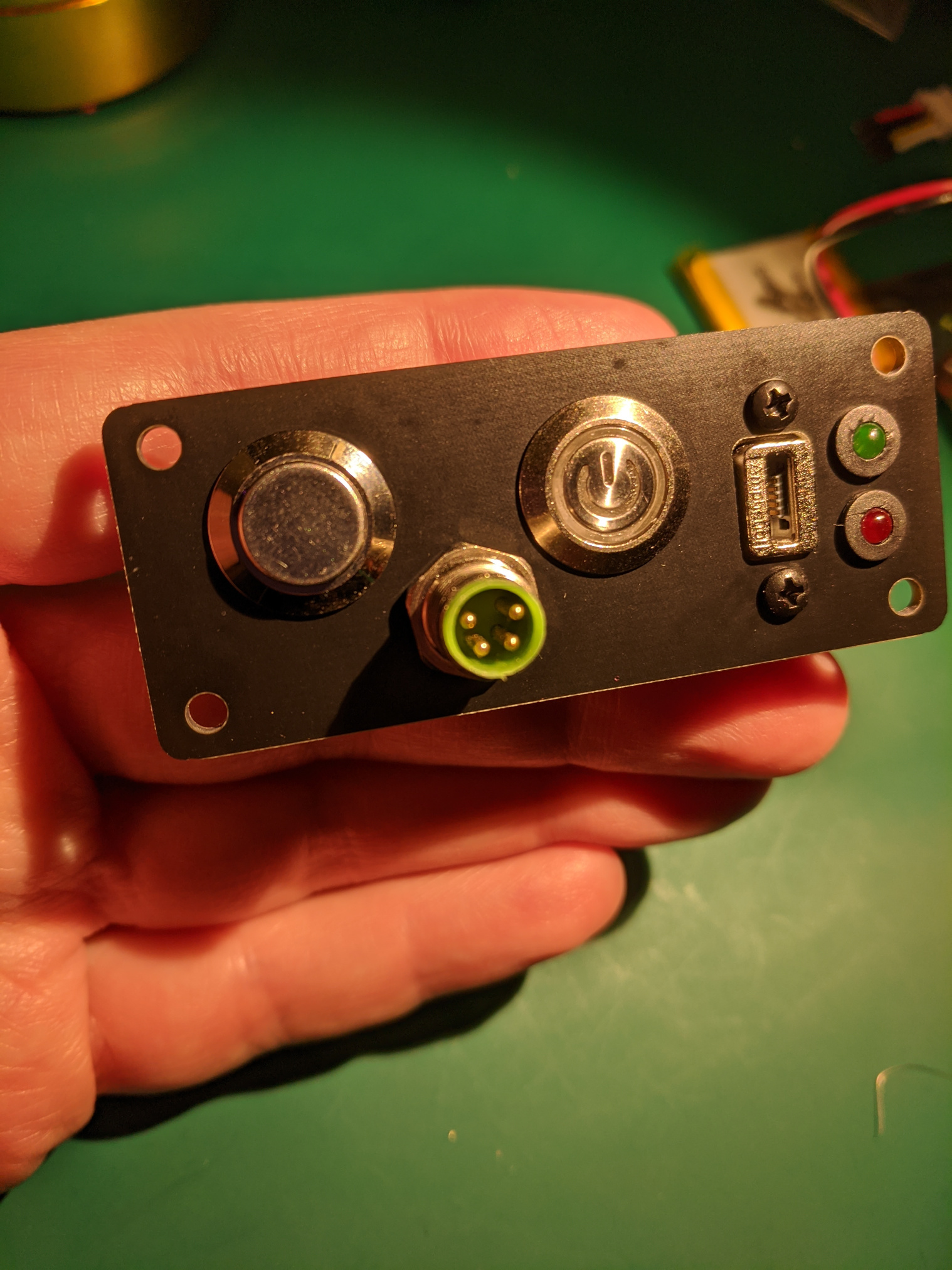 Project faceplate populated with components (front view).