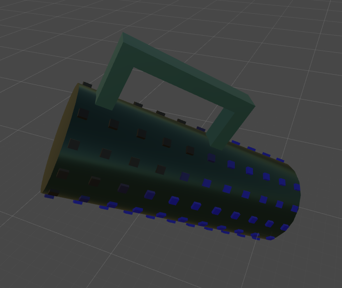 Screen shot of a 3D rendering of the water bottle and LEDs.